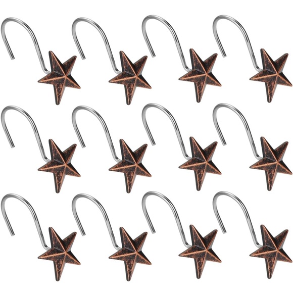 Star Decorative Rustic Shower Curtain Hooks for Home Bathroom, Set of 12, Brown - Picture 4 of 4